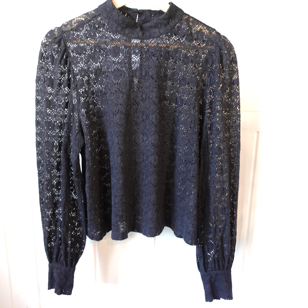 Treasure & Bond Shirt Womens Small Black Lace Sheer Whimsigoth Dark Coquette Top